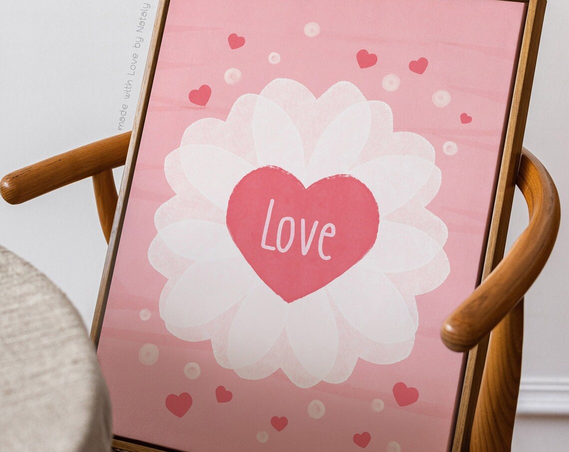 Love Heart Daisy Flower Pink Valentine Sweetheart Romance Wall Art - Image 3