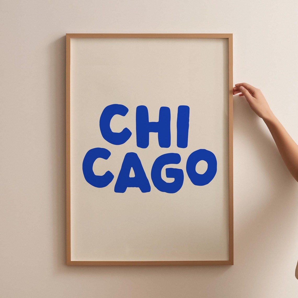 Chicago Big Blue Bubble Letters Modern City Typography Poster