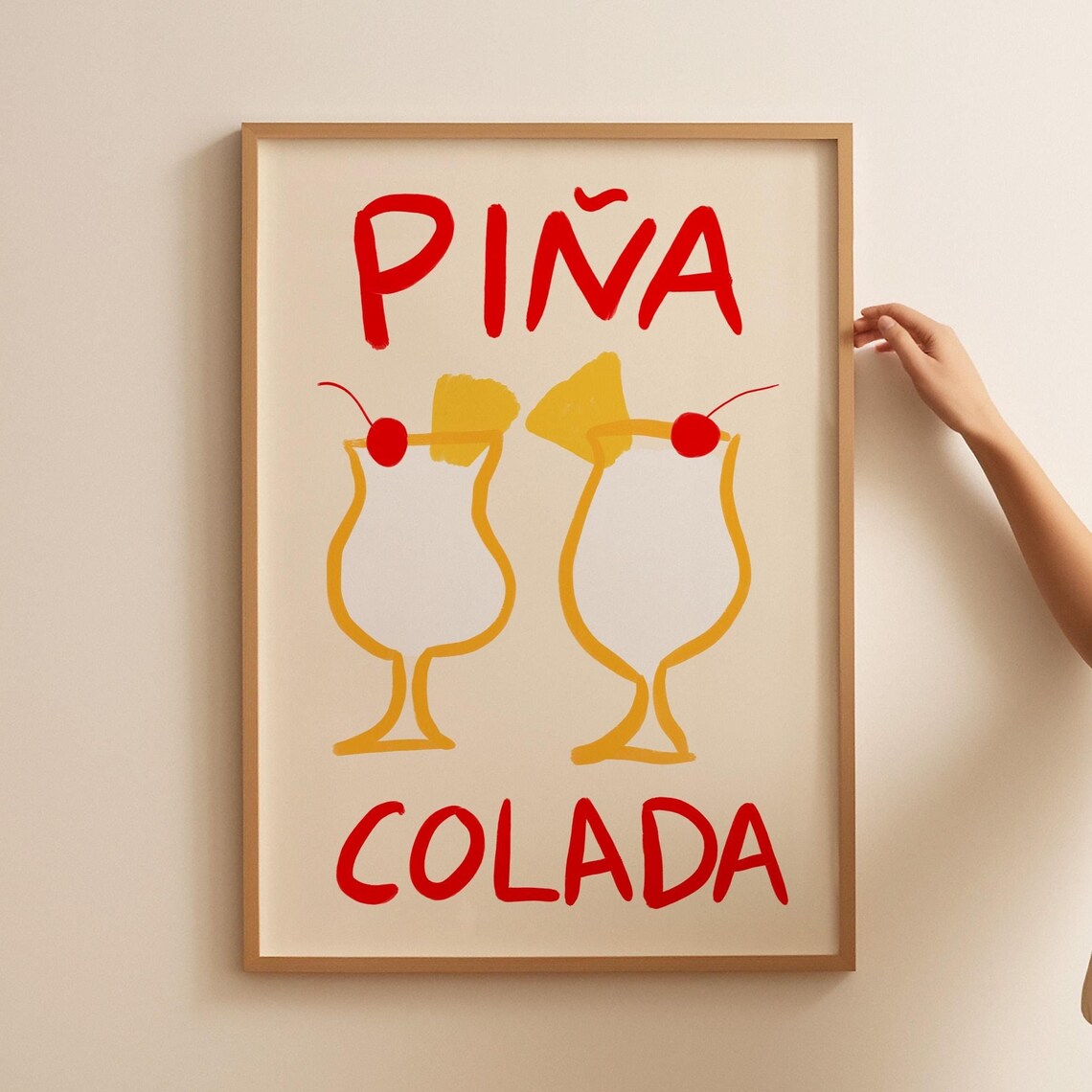 Piña Colada Retro Cocktail Illustration With Two Glasses Bar Poster