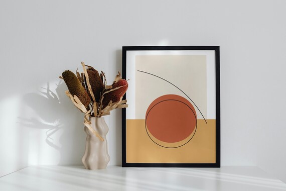 Abstract Sun Line Art Print Terracotta Circle Wall Minimalist Sunset Warm Neutral Decor Instant