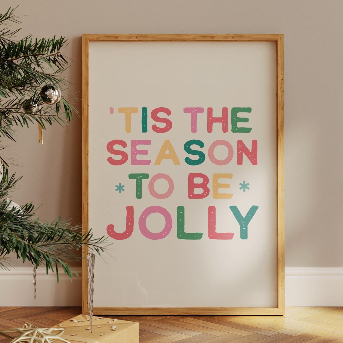 Tis The Season To Be Jolly Retro Colorful Christmas Quote Poster