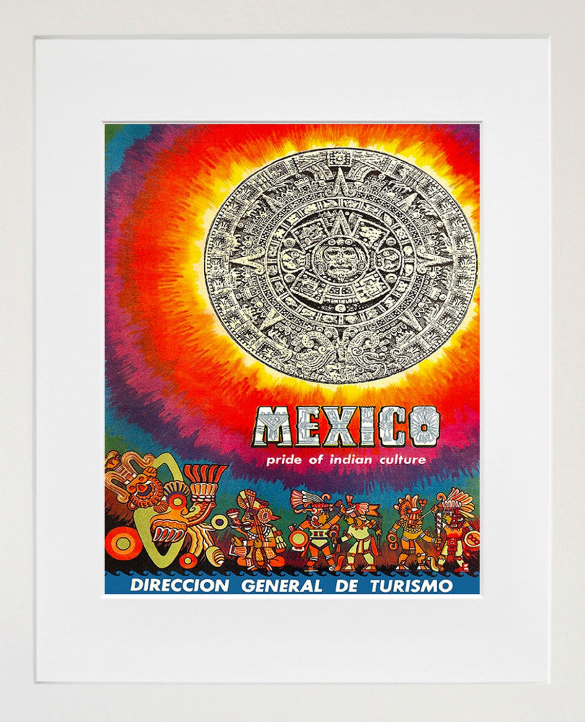Mexico Aztec Sun Stone Warriors Vintage Tourism Poster Pride Art