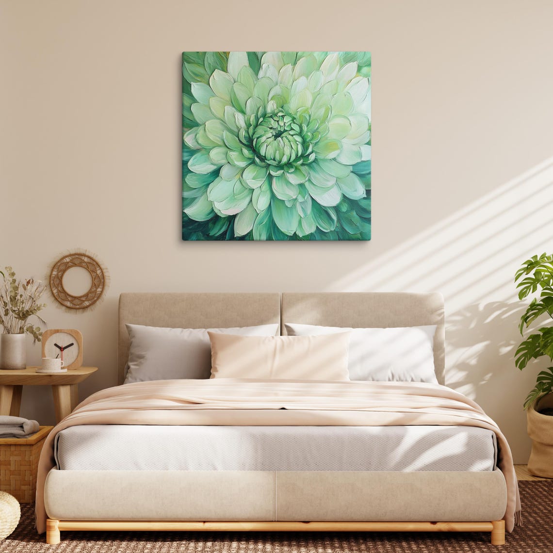 Green Chrysanthemum Macro Bloom Seafoam Petals Floral Wall Art - Image 3