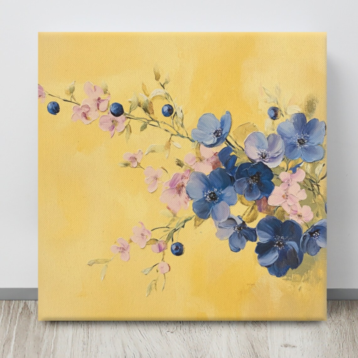 Blueberry Blue Blossom Golden Yellow Background Floral Poster - Image 3