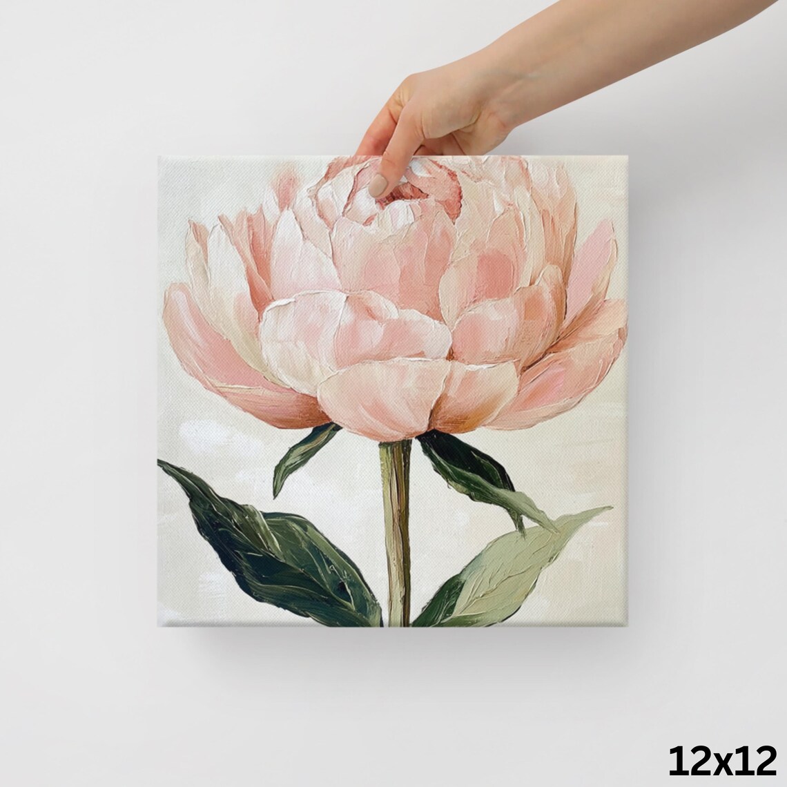 Blush Pink Peony Bloom Soft Oil Painting Floral Wall Art Poster - Image 2