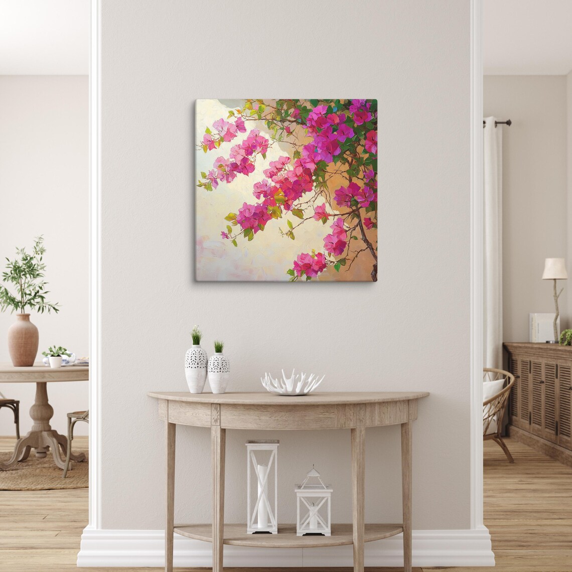 Pink Bougainvillea Blossoms Branch Impressionist Painting Poster - Image 3