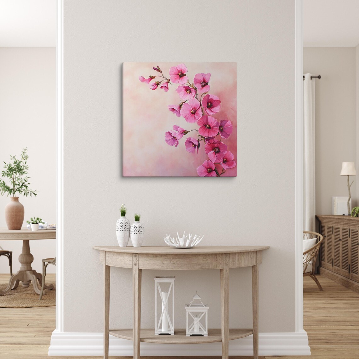 Pink Diascia Flowers Cascading Stems Blush Floral Painting Print - Image 5
