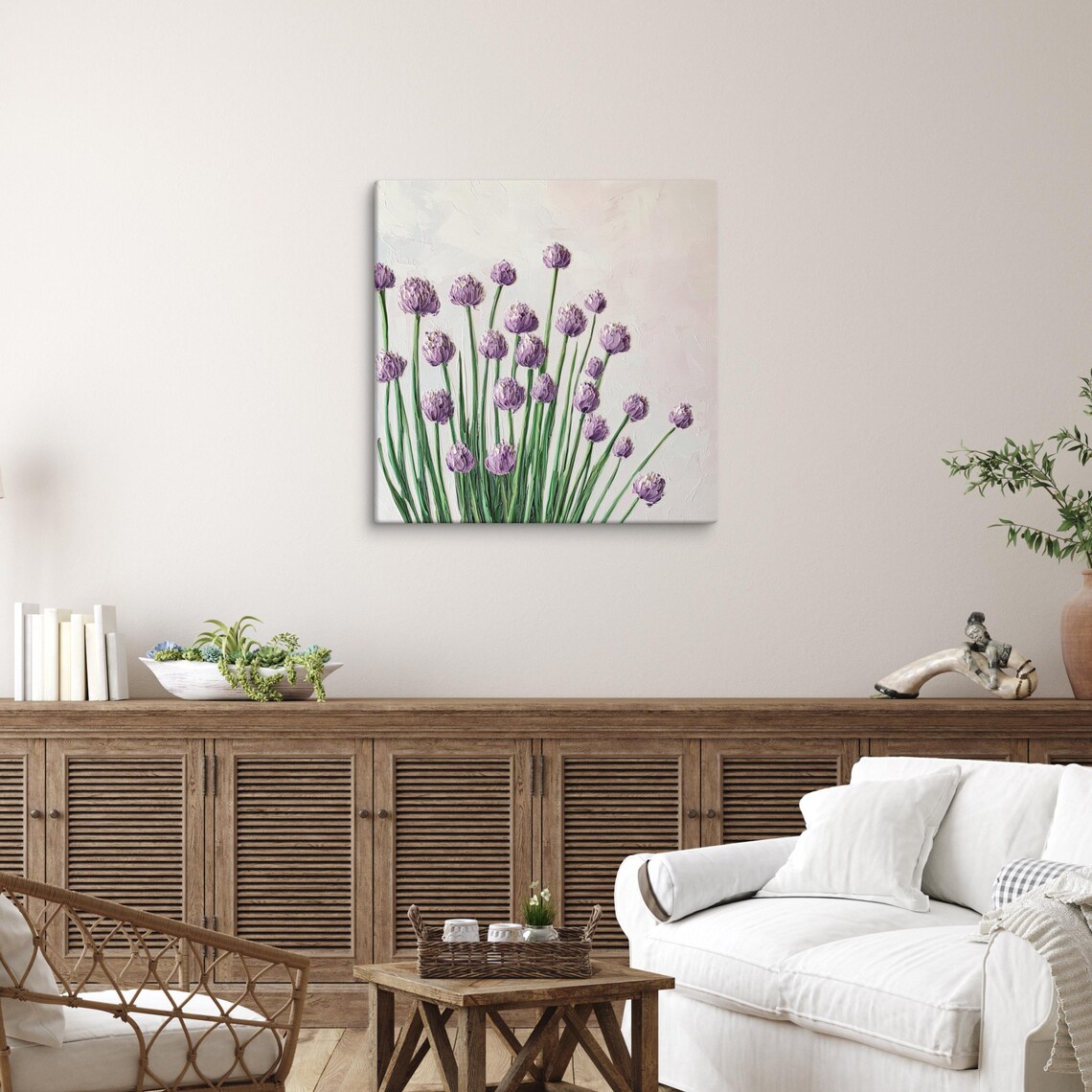 Purple Chive Blossoms Tall Stems Impasto Botanical Art Poster - Image 5