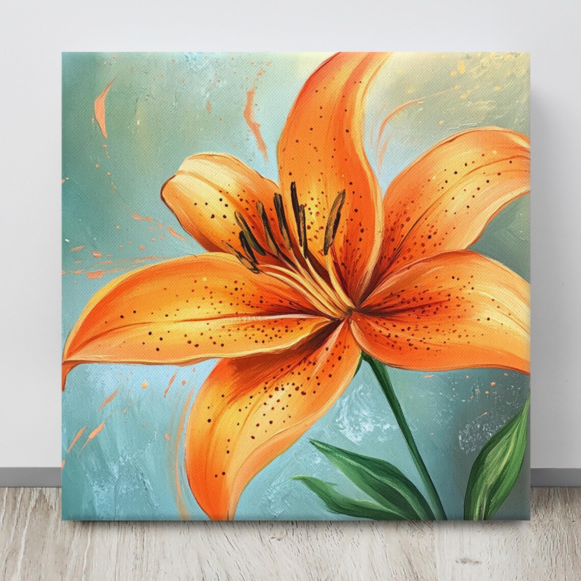 Orange Spotted Lily Bold Bright Bloom Teal Background Floral Print - Image 4
