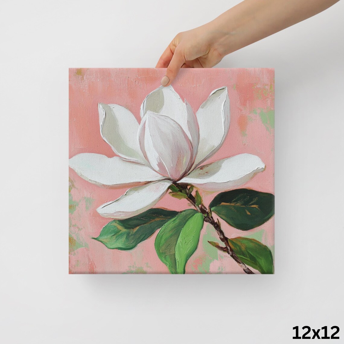 White Magnolia Bloom Pink Background Glossy Leaves Floral Print - Image 2