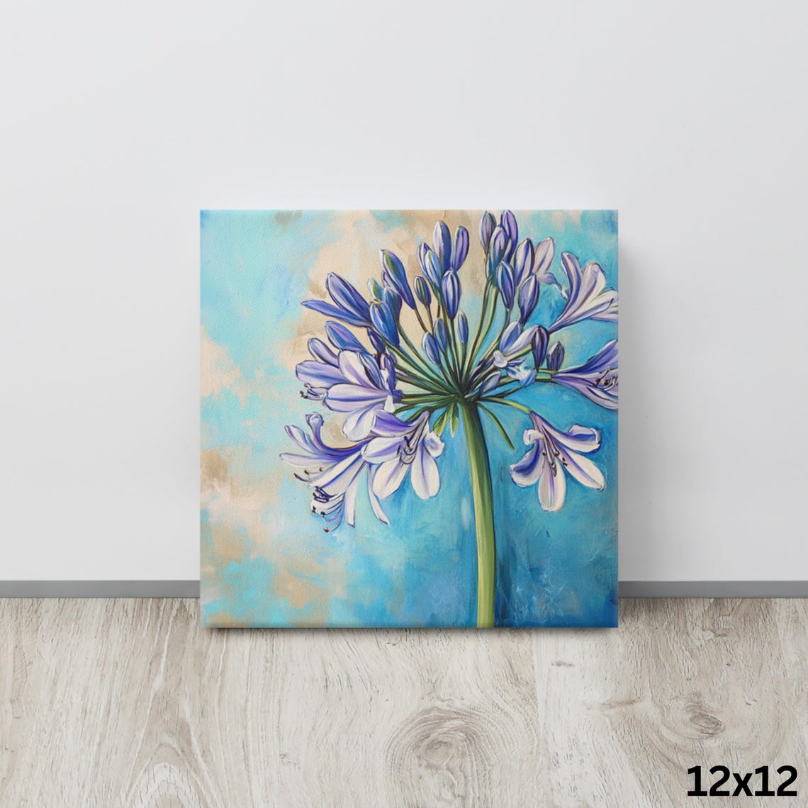 Blue Agapanthus Flower Umbel Turquoise Sky Painterly Wall Art - Image 4
