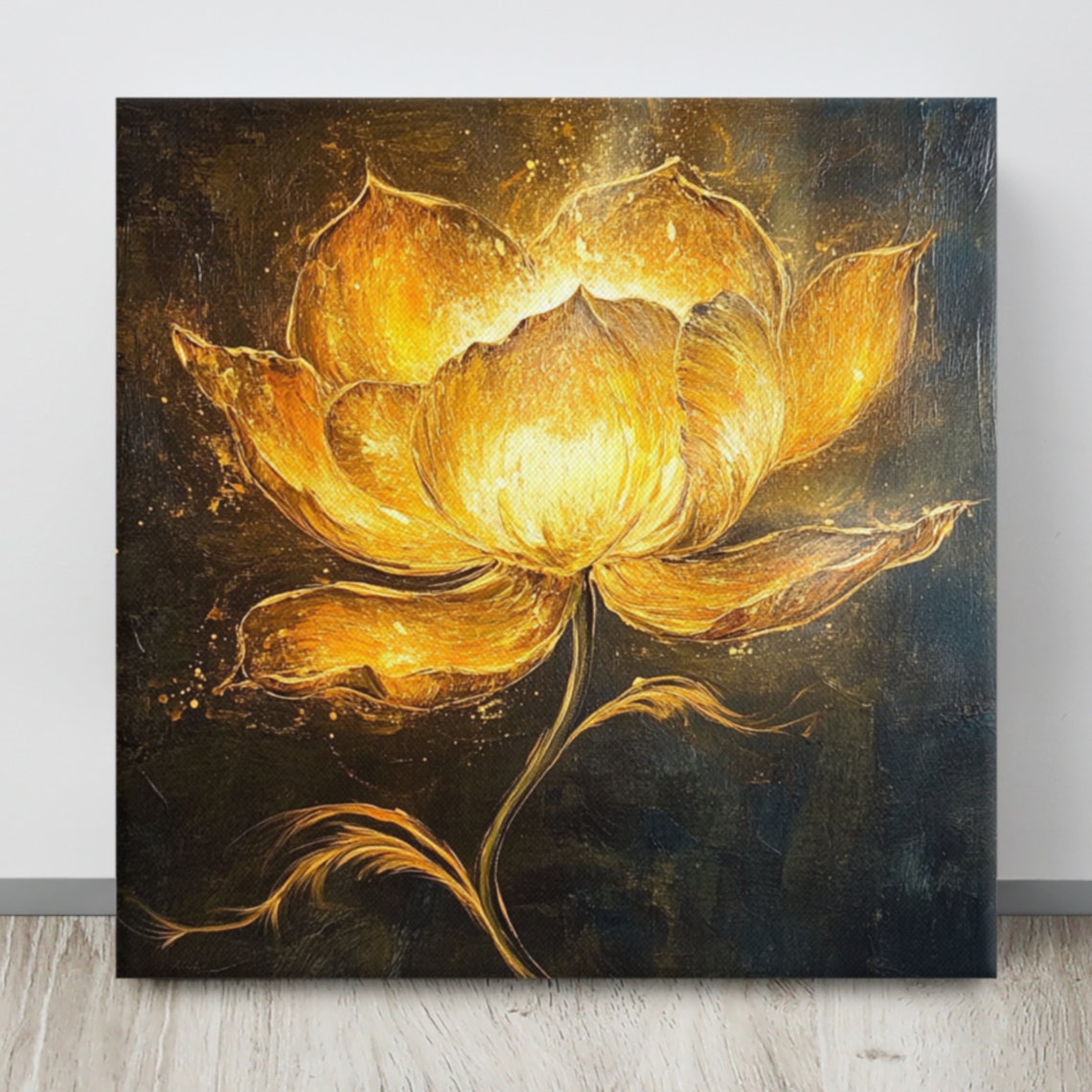 Golden Flower On Black Dramatic Gold Petals Painting Print Poster - Image 5