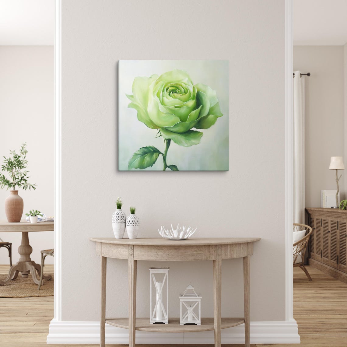 Unique Green Rose Bloom Close Up Lime Petals Painting Print Poster - Image 5
