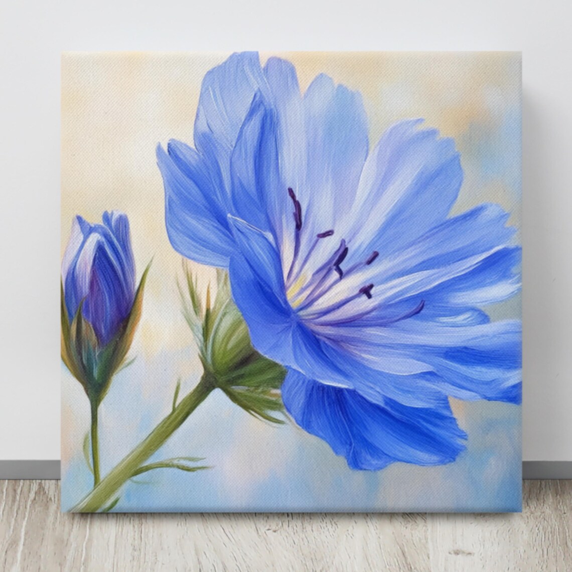 Blue Chicory Flower Bloom and Bud Vivid Botanical Painting Art Poster - Image 4