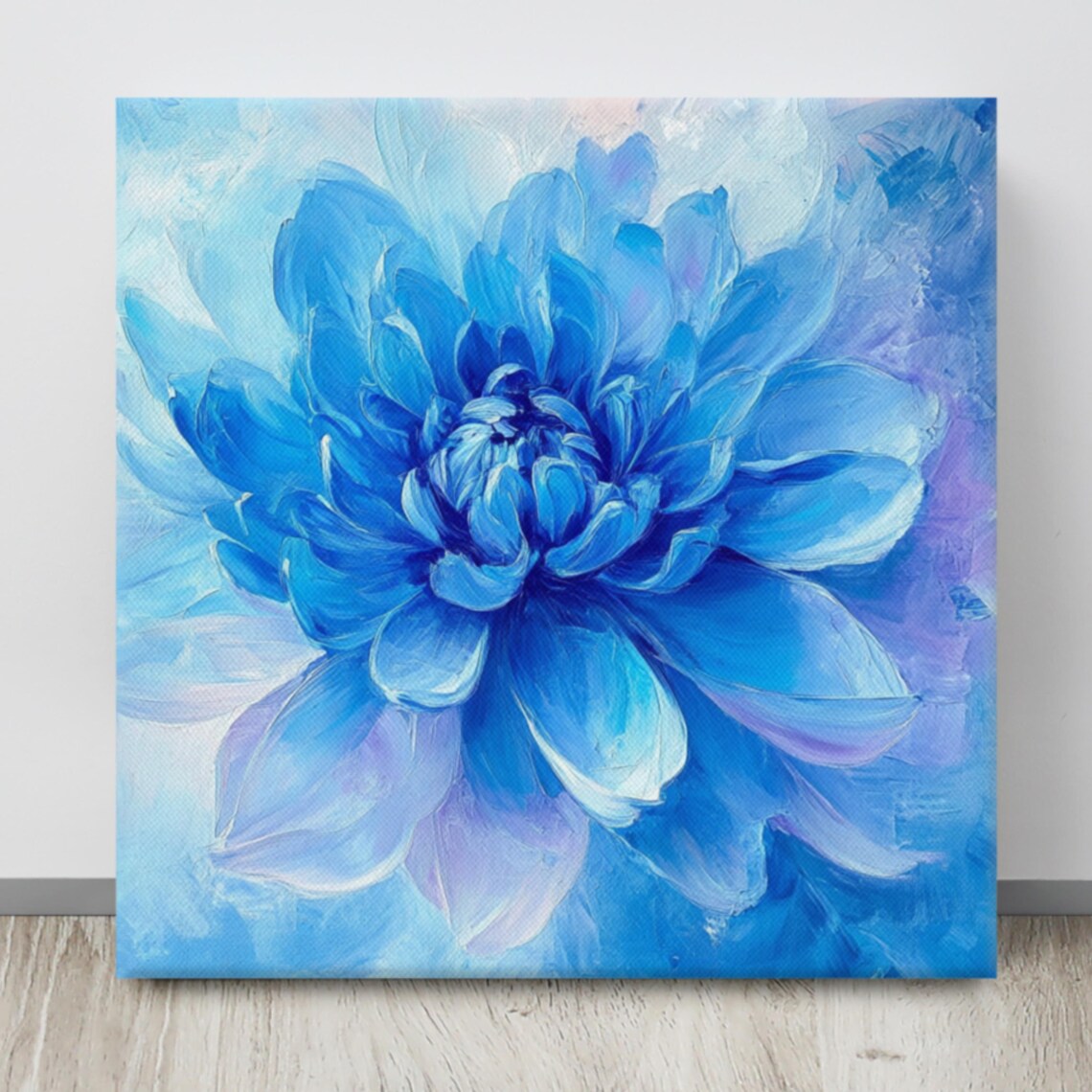 Vivid Blue Dahlia Icy Blue Background Bold Floral Art Poster - Image 4