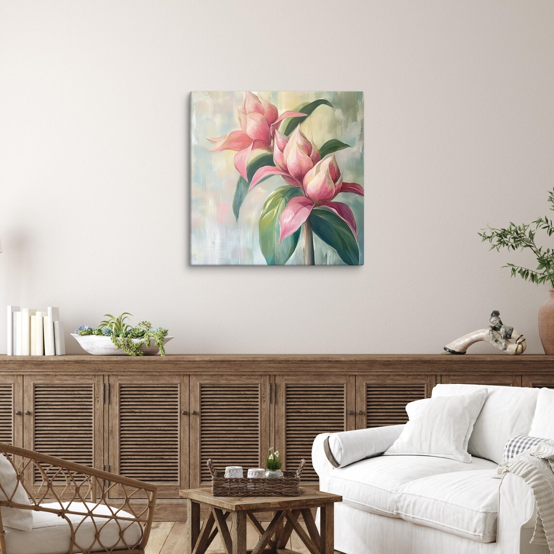 Pink Medinilla Bud Cluster Lush Leaves Botanical Floral Art Poster - Image 5