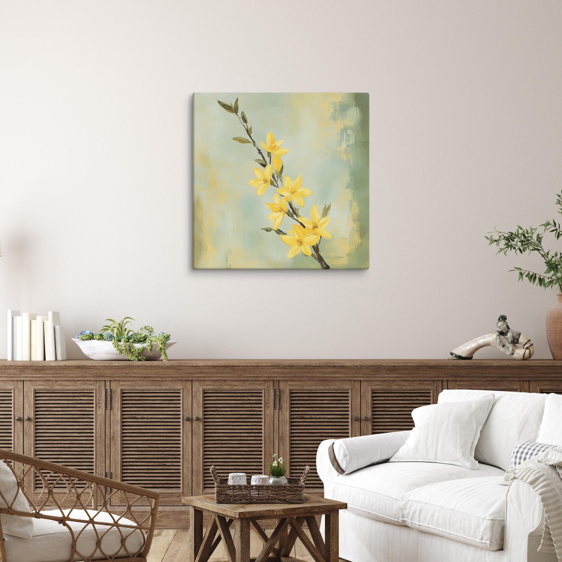 Yellow Forsythia Blossom Branch Spring Flower Watercolor Print - Image 2