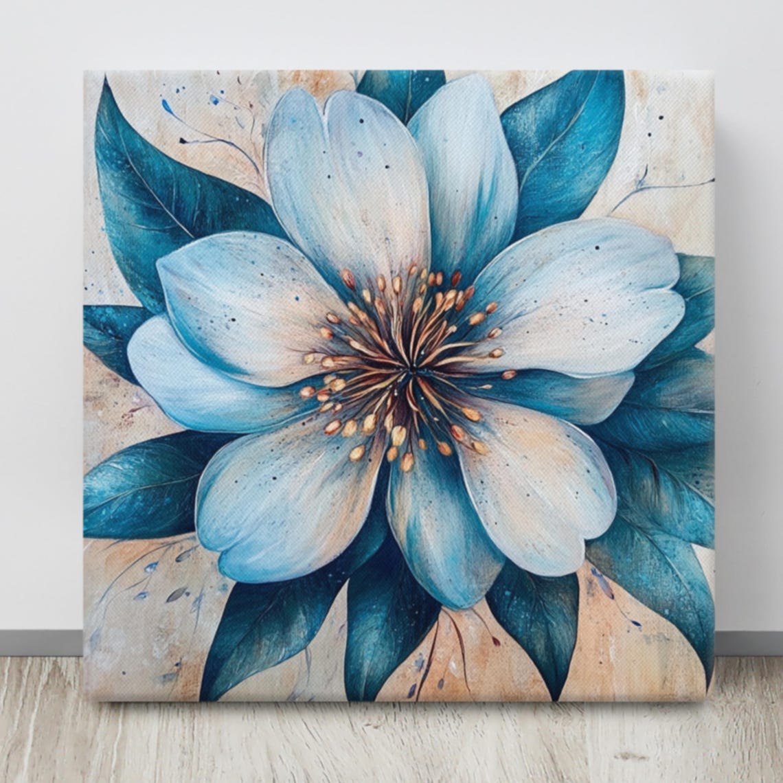Blue Flower Macro Blossom Painting Nature Floral Canvas Wall Art Print - Image 4