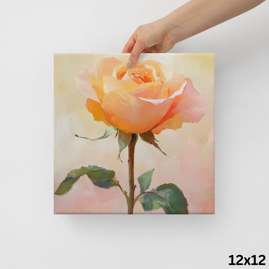 Peach Rose Single Bloom Warm Glow Botanical Floral Painting Art Poster - Image 2