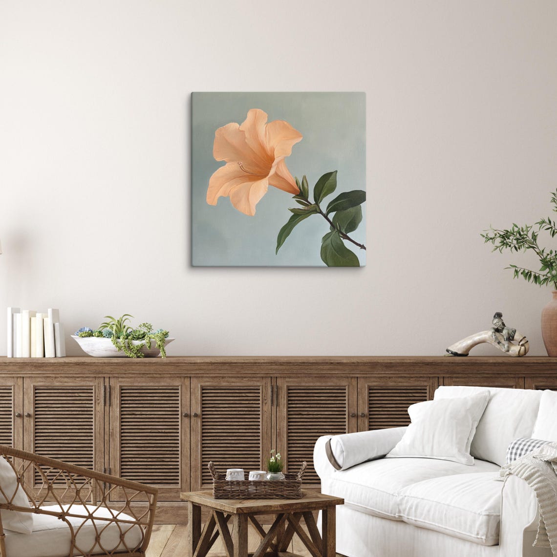 Peach Trumpet Vine Single Bloom Sage Botanical Floral Poster - Image 5