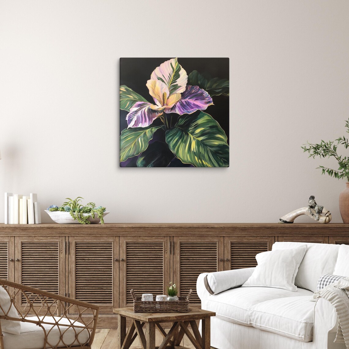 Purple Green Variegated Tropical Leaf Moody Dark Botanical Poster - Image 4