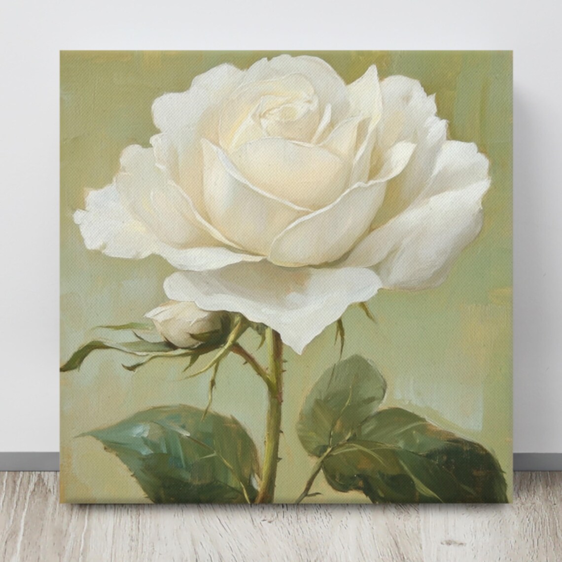 White Rose Print Painting Print Flower Art Rose Painting Print Living Room Art Green Wall Art White Aesthetic Home Decor - Image 4