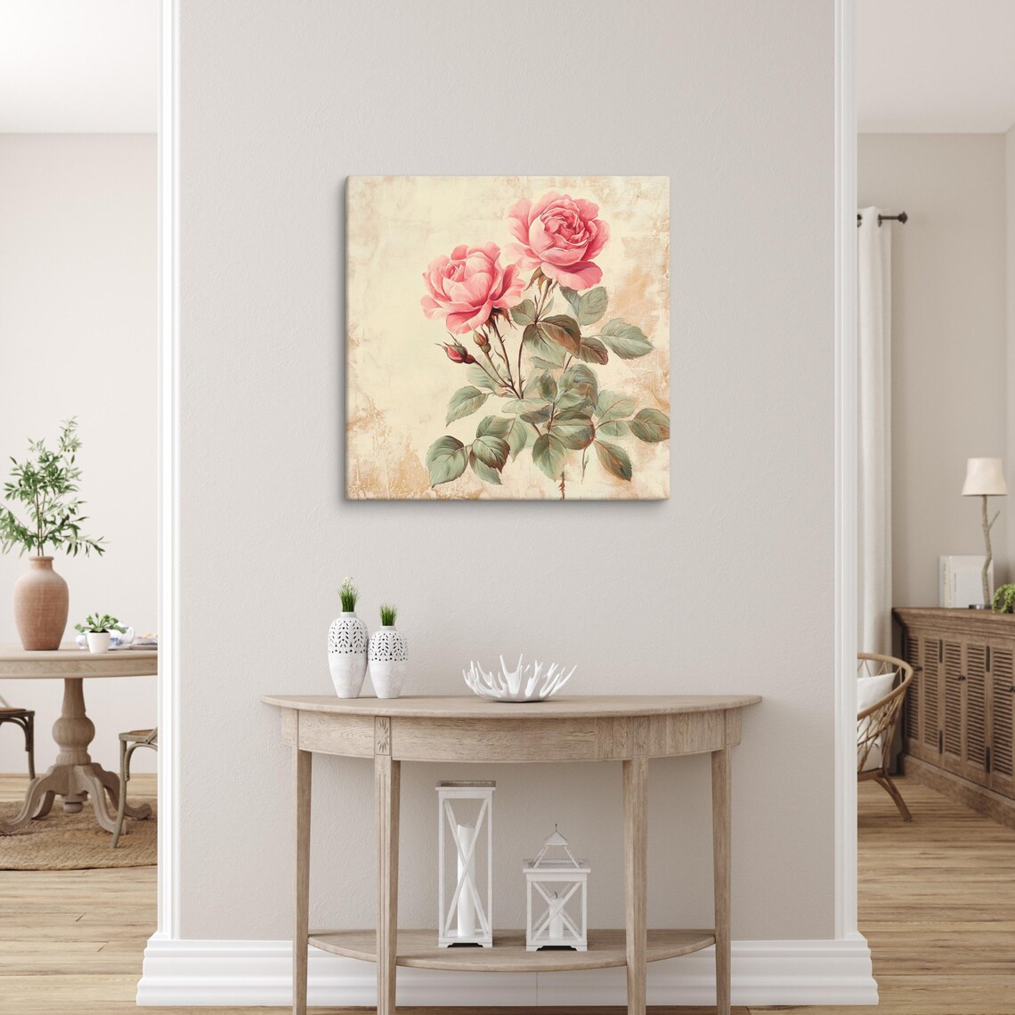 Pink Rose Vintage Botanical Cream Background Bloom Wall Art Poster - Image 5