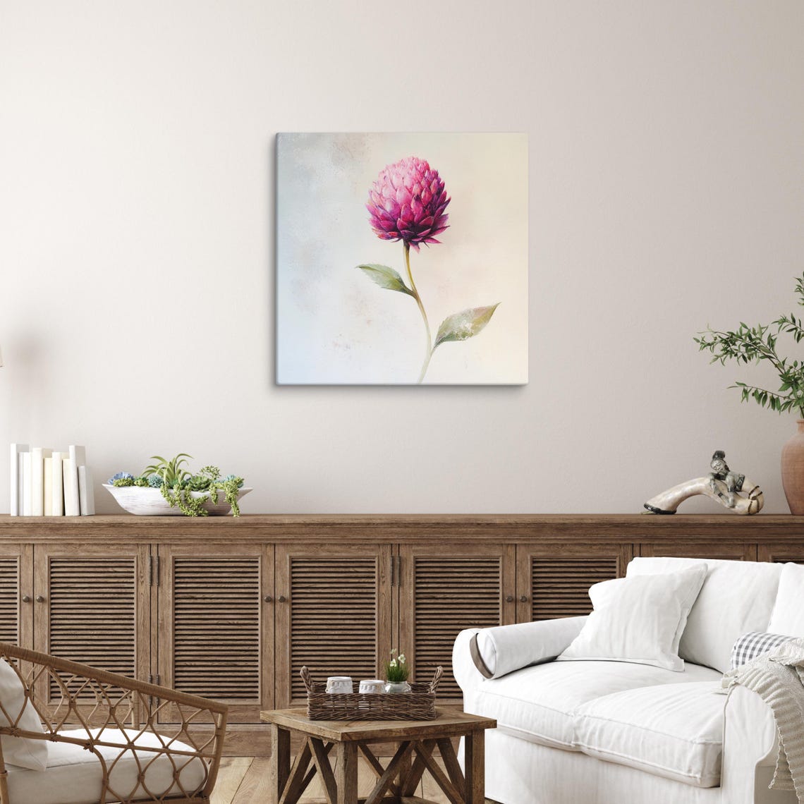 Pink Globe Amaranth Single Round Bloom Botanical Floral Art Poster - Image 3