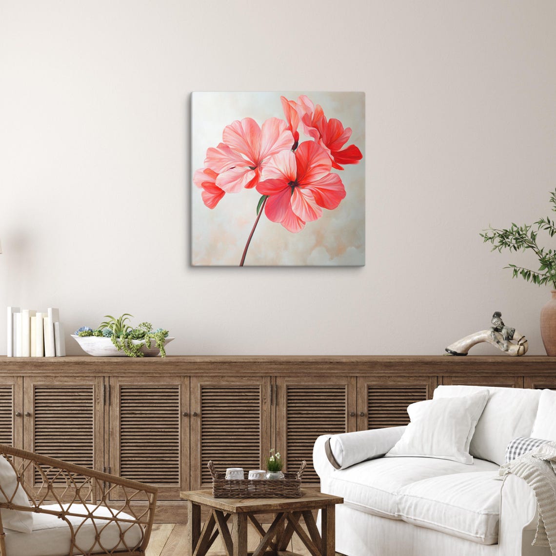 Coral Pink Geranium Blossoms Cluster Soft Botanical Wall Poster - Image 2