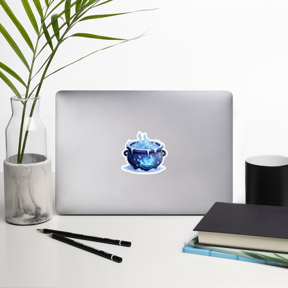 Winter Ice Cauldron Magical Blue Flames Witchy Fantasy Sticker Decal - Image 2