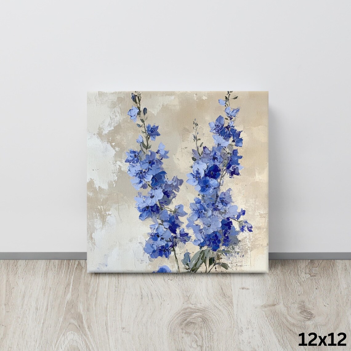 Blue Delphinium Tall Flower Spikes Beige Botanical Floral Art Poster - Image 4