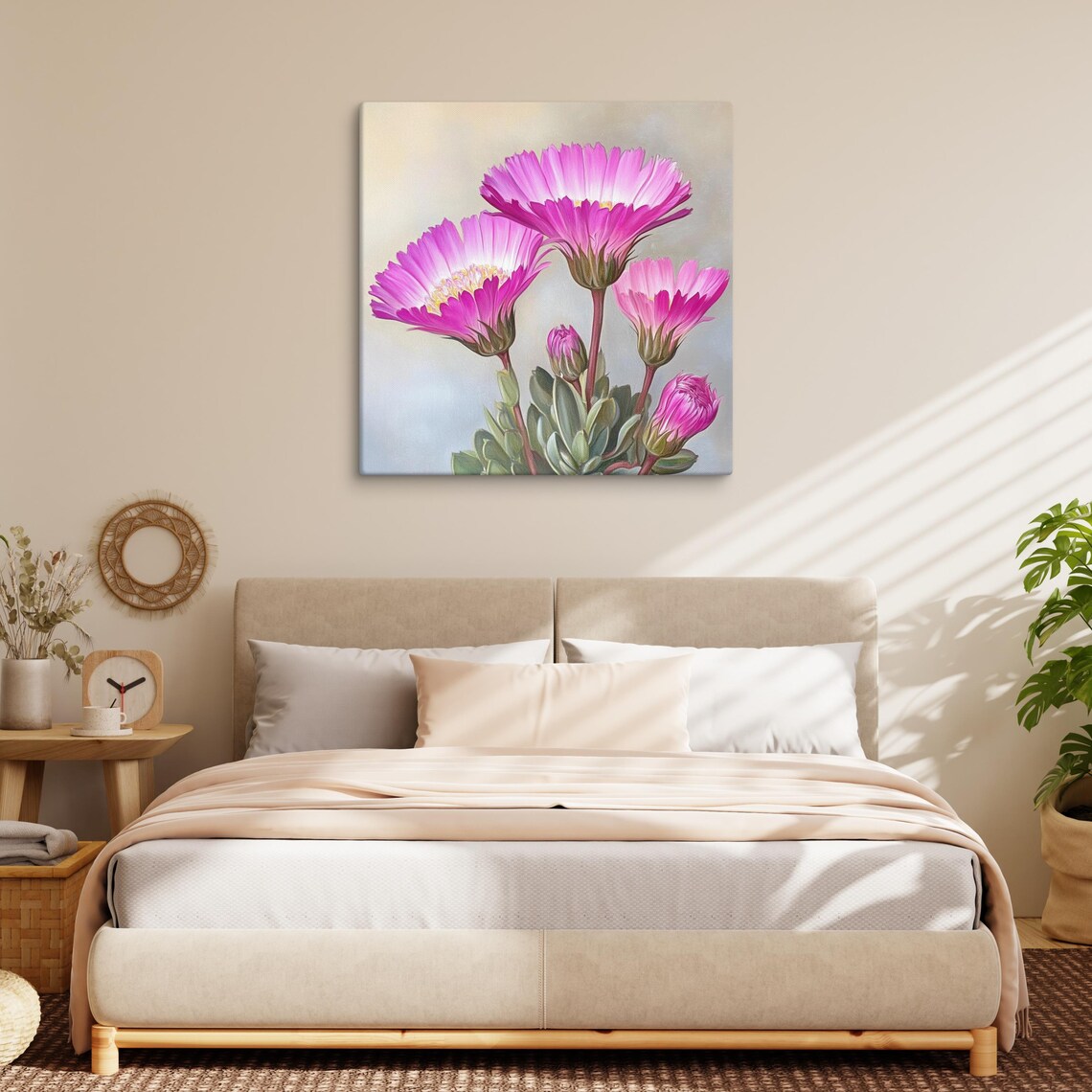 Pink Lampranthus Dewplant Succulent Blooms Painting Print Poster - Image 2