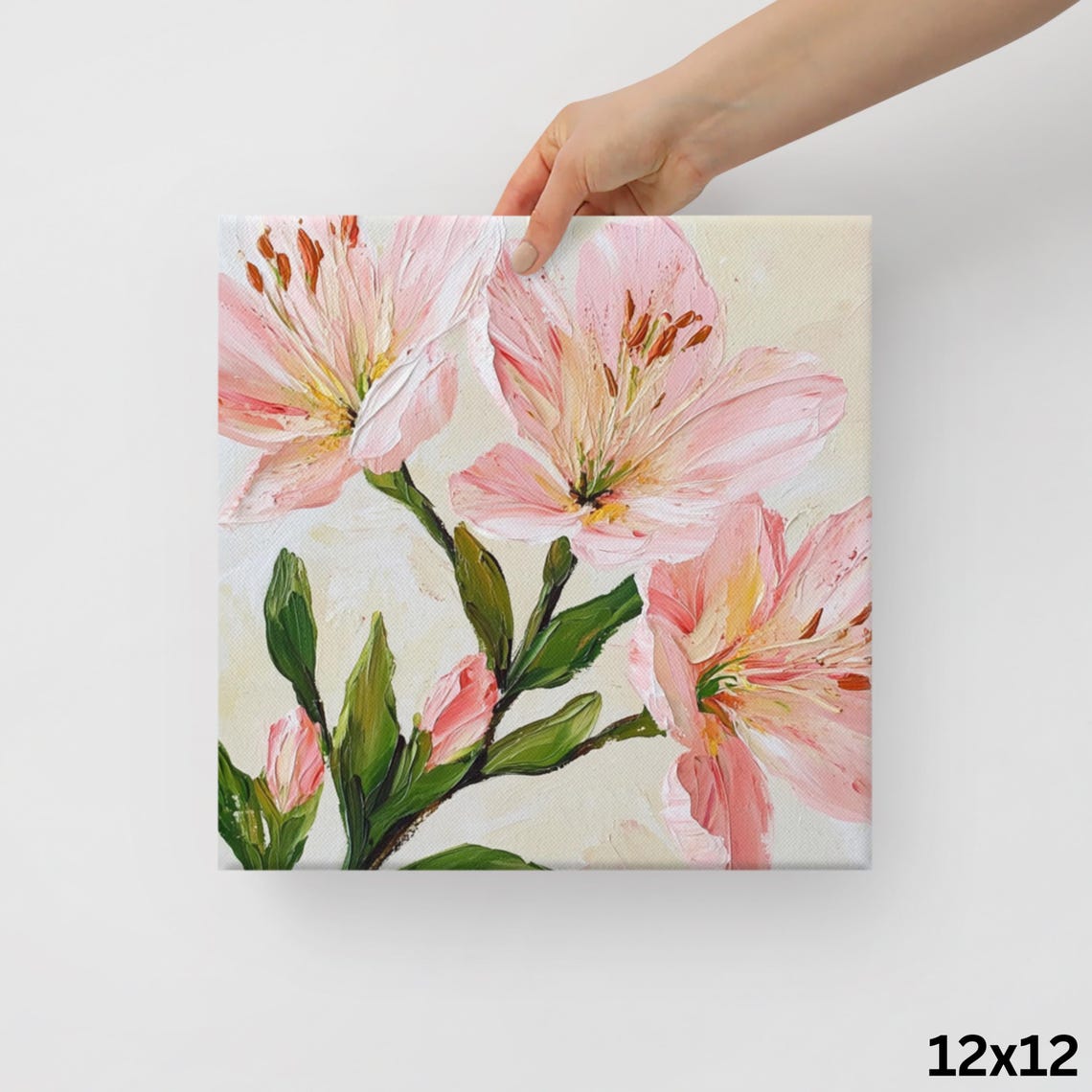Pink Alstroemeria Peruvian Lilies Impasto Floral Art Wall Poster - Image 2