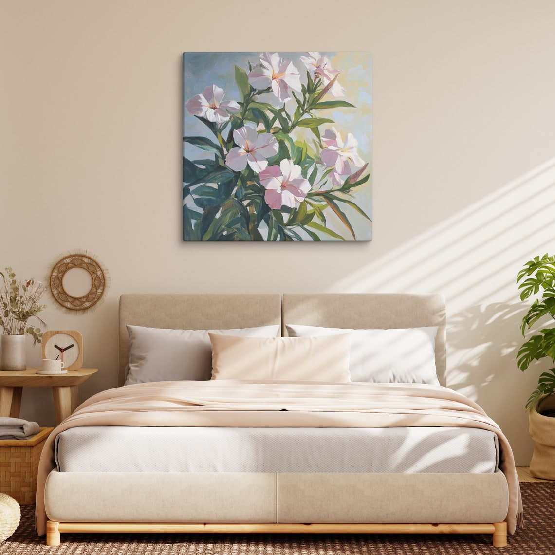 Pink Oleander Blossoms Green Foliage Sunlit Floral Wall Poster - Image 4