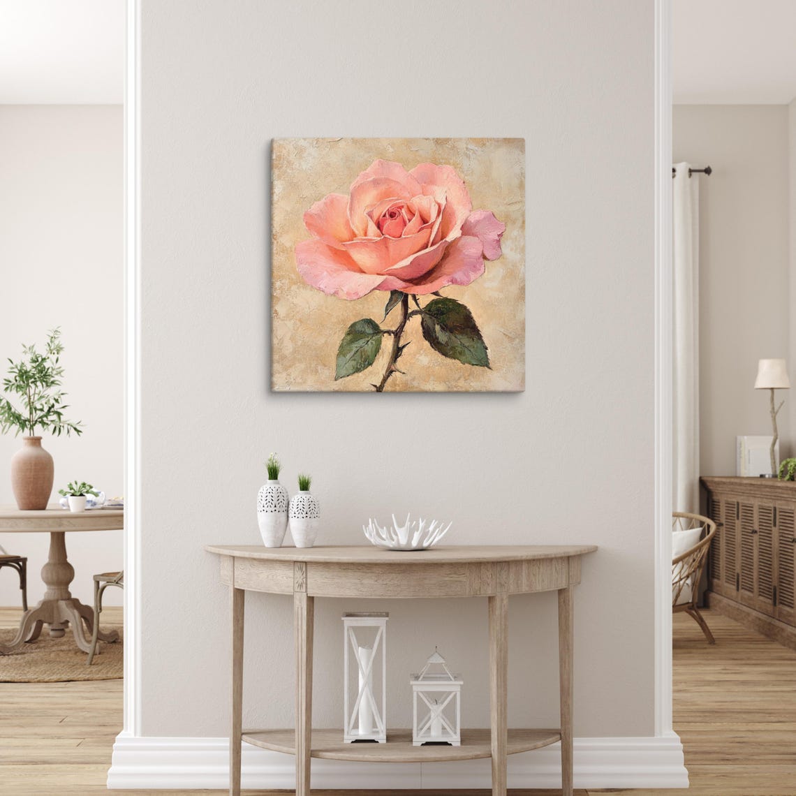 Pink Rose Bloom Close-Up Vintage Painterly Floral Art Poster - Image 2