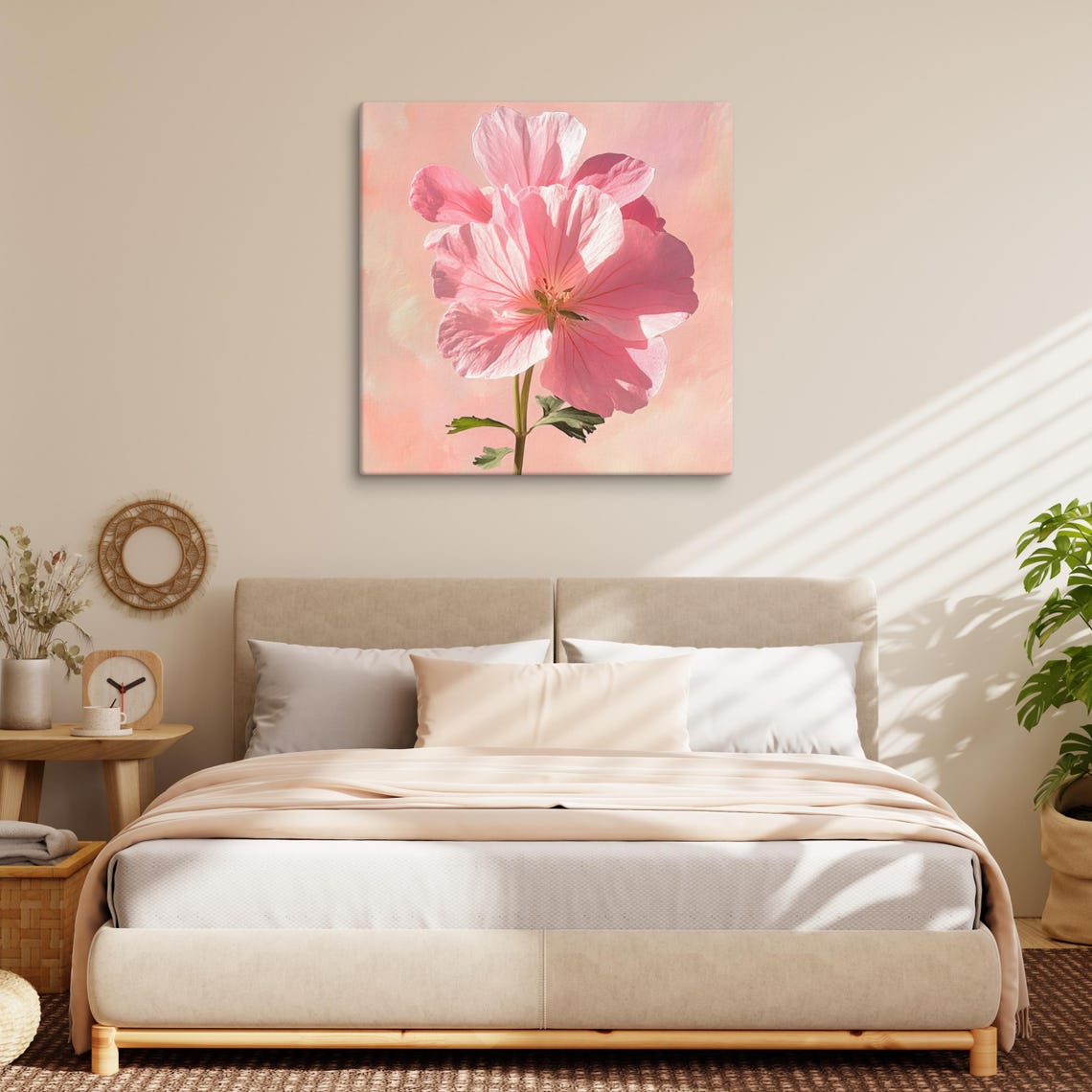 Pink Geranium Bloom Backlit Sunlight Glow Floral Art Canvas Poster - Image 2