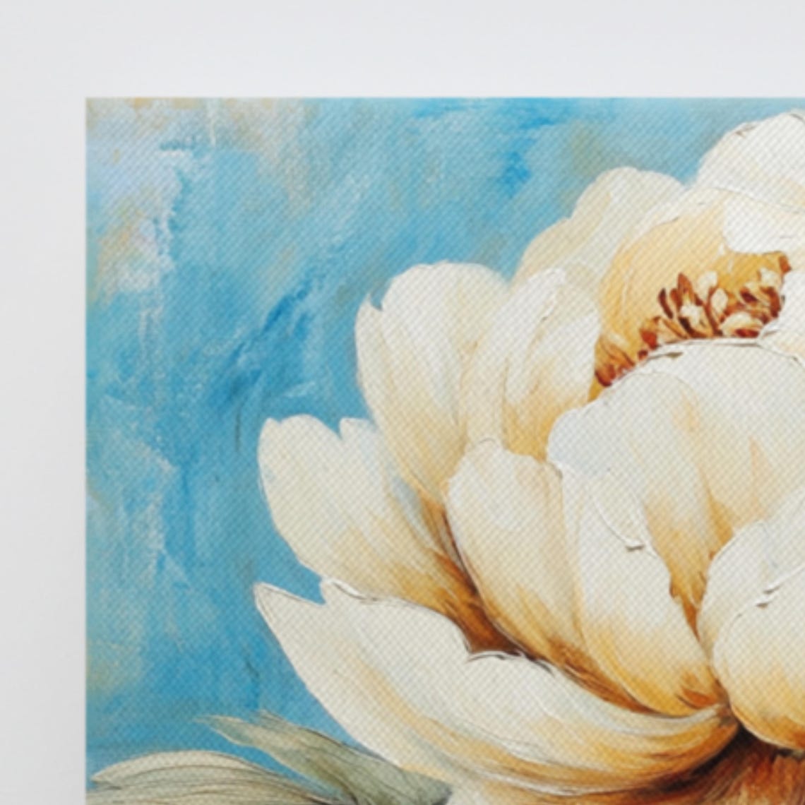 White Peony Turquoise Blue Background Bold Bloom Floral Art Poster - Image 4