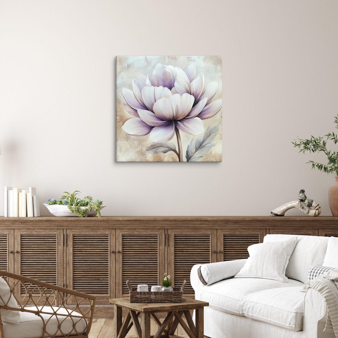 Purple Flower Wall Art Flower Painting Print Purple Flower Art Nature Wall Art Flower Wall Art Beige Living Room Art - Image 5