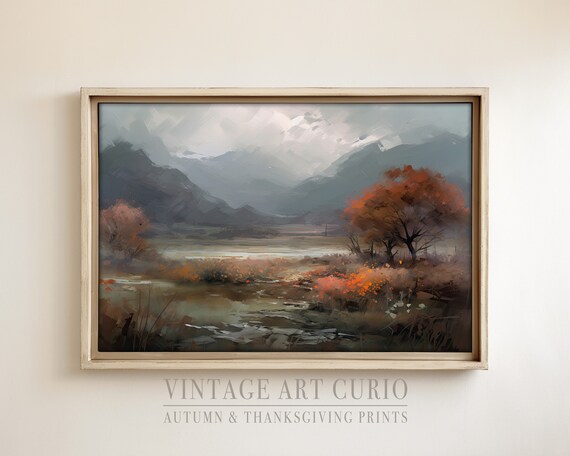 Autumn Landscape Oil Painting Rustic Art Vintage Country Decor
