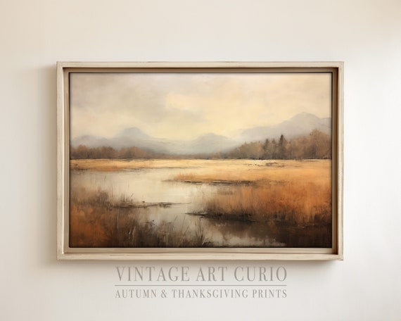 Warm Autumn Landscape Painting Vintage Rustic Fall Art Print Country Decor
