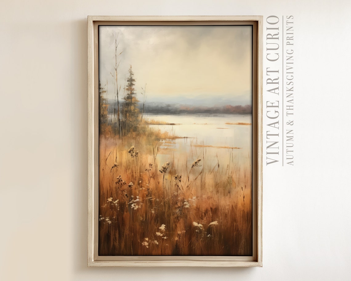 Warm Autumn Landscape Painting Vintage Rustic Fall Art Print Country Decor