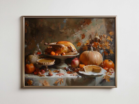 Autumn Thanksgiving Still Life Farmhouse Wall Art Vintage French Country Kitchen For Fall Decor Maximalist With Vibe