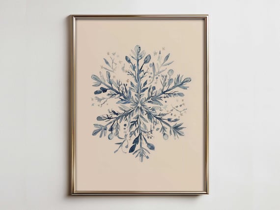 Watercolor Snowflake Print Scandinavian Winter Holiday Decor
