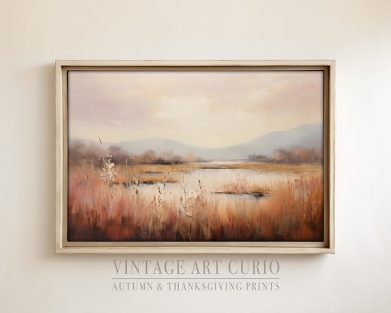 Warm Autumn Landscape Painting Vintage Rustic Fall Art Print Country Decor