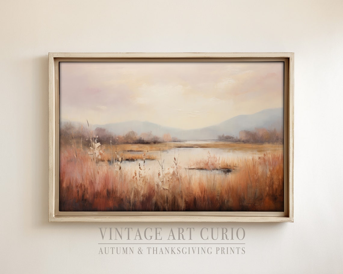 Blush Pink Golden Grasses Autumn Painting Field Texture Art Print
