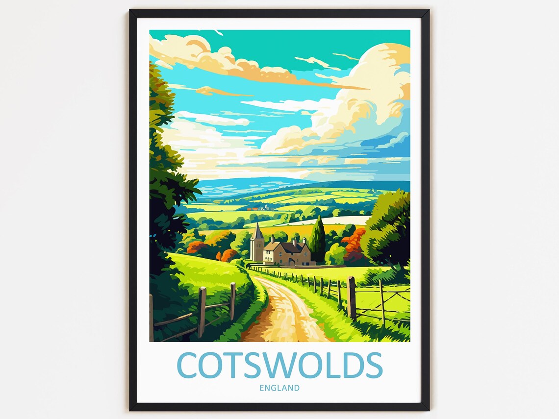 Cotswolds Travel Poster, England Wall Decor