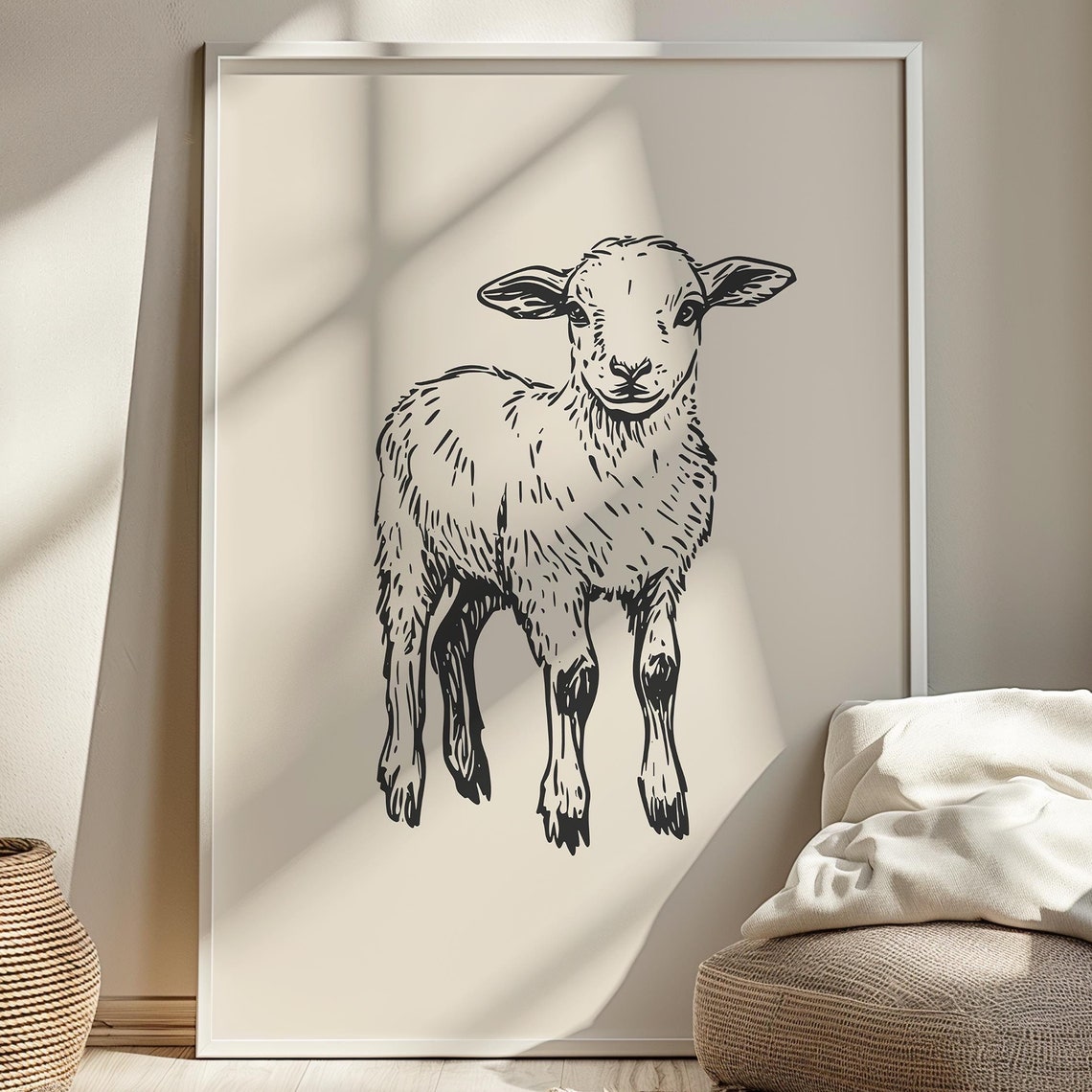 Nursery Lamb Print Lamb Baby Room Poster Farm Animal Vintage Sketch Animals Retro Art Girls Nursery Art Decor Boys Nursery Wall Art