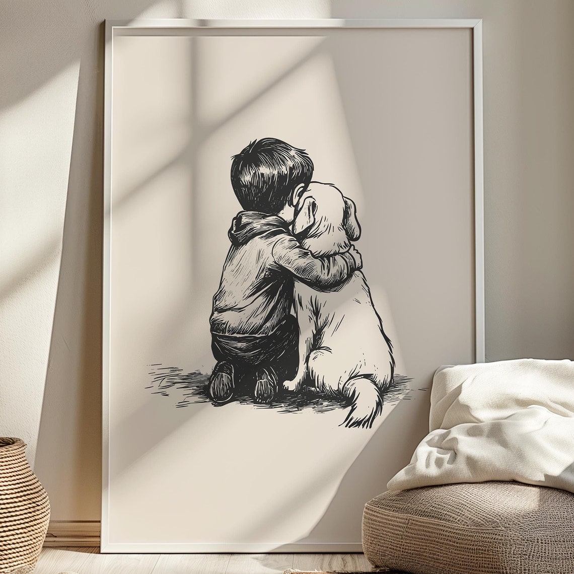 Boy Nursery Poster Puppy Nursery Art Dog Vintage Poster Puppy Painting Dog Sketch Neutral Dog Drawing Dog Wall Art Boy Room Wall Art