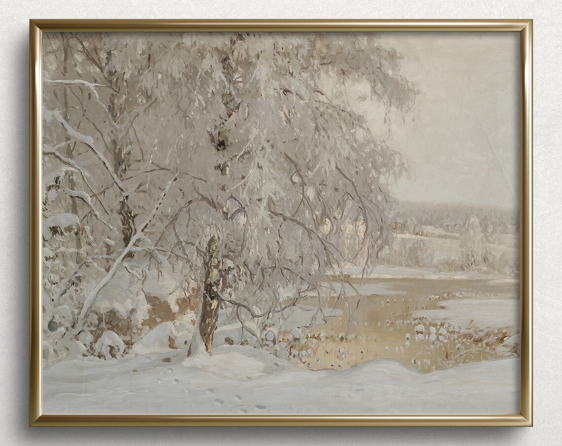 Winter Waterside Vintage Winter Landscape Art Print