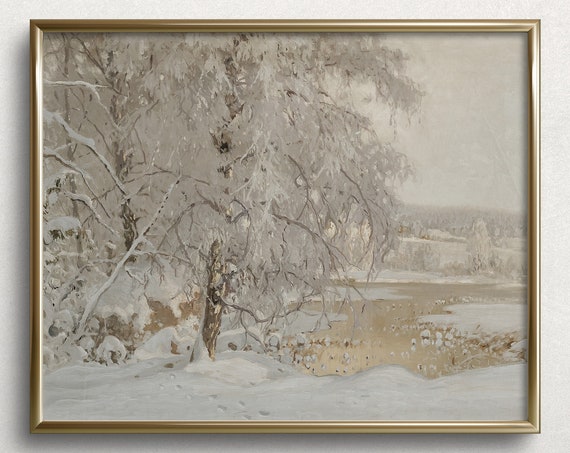 Winter Waterside Vintage Winter Landscape Art Print